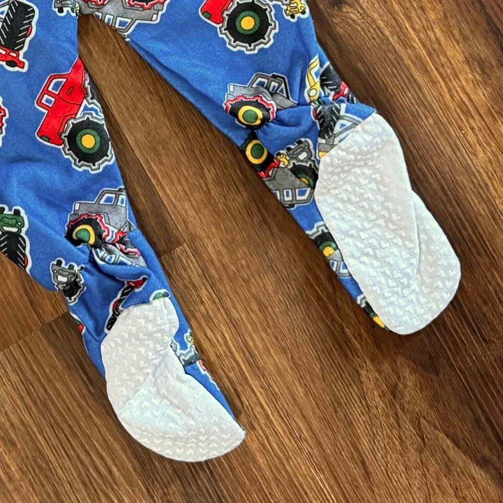 Vintage Carters 12M Monster Truck Print Footed Fleece Sleeper Pajamas Blue Baby